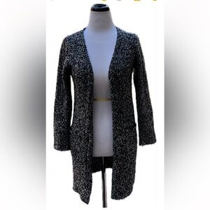 White gray black knit open cardigan sweater w/ pockets by LOVE VINTAGE